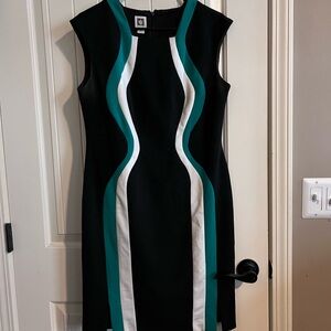 Anne Klein Black and White Sheath Midi Dress